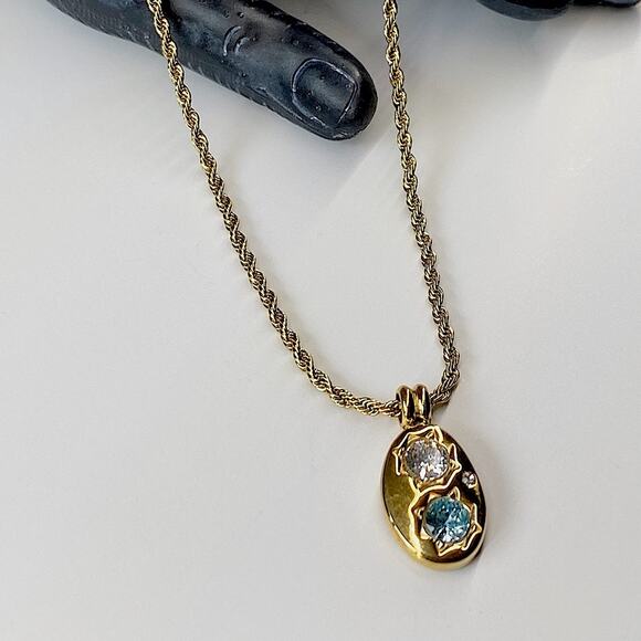 NEW Gold & Blue Crystal Pendant Necklace - Picture 3 of 10